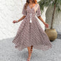 Spring/Summer Women's V-neck High Waist Elegant Printed Dress