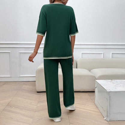 European and American women's spring and summer casual temperament sweater and pants set