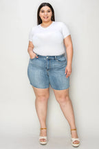 Judy Blue Full Size High Waist Raw Hem Denim Shorts