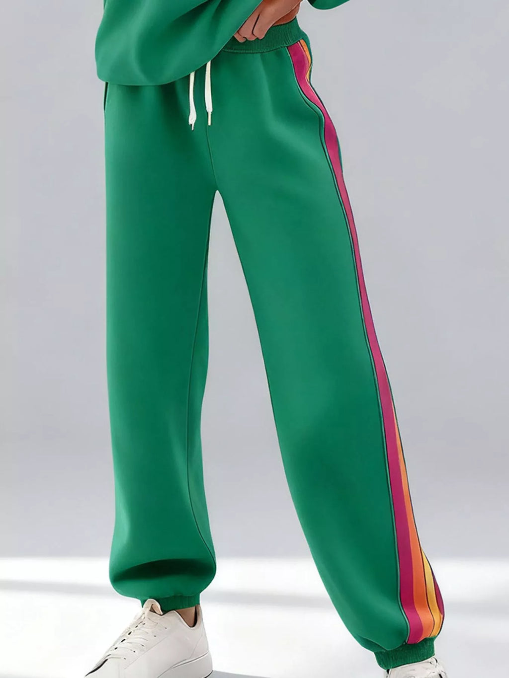 Striped Round Neck Sweatshirt and Pants Set