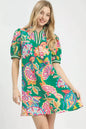 Umgee Jacquard Paisley Print Puff Sleeve Tunic Dress