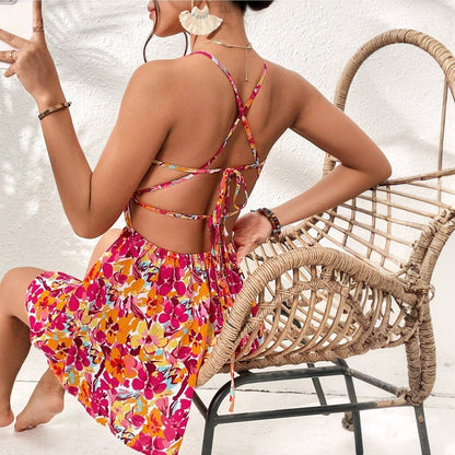 Women's holiday style dress spring and summer new floral short skirt
