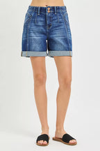 RISEN High Rise Seamed Roll Up Shorts