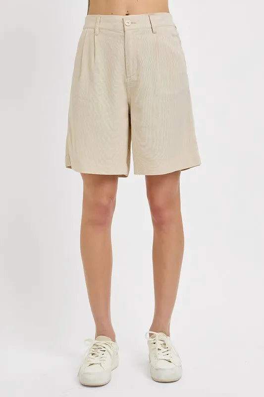 RISEN High Rise Pleated Front Shorts