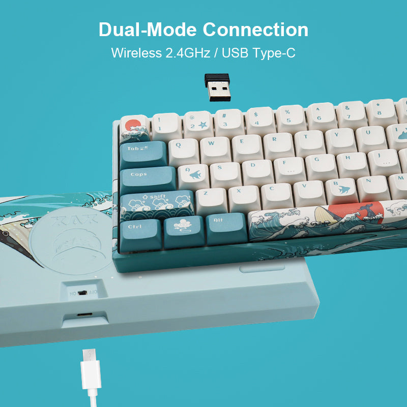 XVX M61 Coral Sea Themed 61 Keys Wired/Wireless Mechanical Keyboard