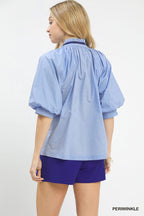 Umgee Embroidered Floral V-Neck Blouse