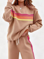 Striped Round Neck Sweatshirt and Pants Set