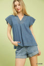 Umgee Cap Sleeve Denim Top