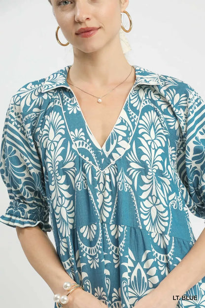 Umgee Two tone Border Print Midi Dress