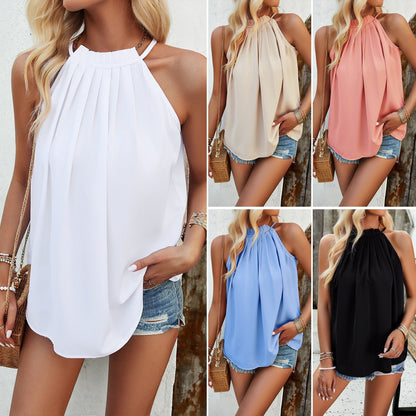 Women's spring and summer temperament casual solid color sleeveless top