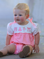 Fall Pink Ballet Embroidery Bow Bubble Romper