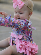 Fall Vintage Floral Print Girls Long Sleeve Romper