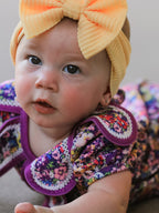 Purple Floral Bow Petals Collar Girls Romper
