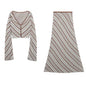 Spring/Summer Women's Striped Knit Top High Waist Skirt Suit