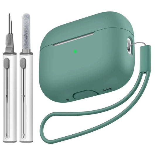 Compatible with Air pods Pro 2 Case Soft Silicone Skin Cover Protective Cases with Cleaner kit and Lanyard Compatible for AirPod Pro 2nd Generation Front LED Visible-Pine Green