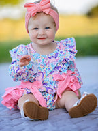 Unicorn Floral Print Girls Long Sleeve Romper