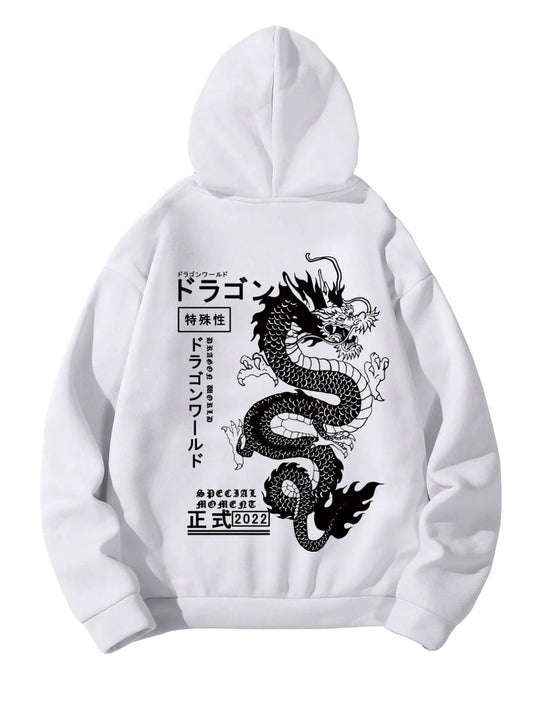 Mens Hoodies Graphic Print Long Sleeve Drawstring Pullover Hoodies Sweatshirt with Pocket Trendy White Medium