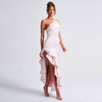 Autumn Sexy Oblique Shoulder Sleeveless Hip Backless High Slit Sexy Slim Fit Dress