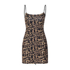 Women Clothing Summer Leopard Print Sexy Backless Lace up Waist Trimming Spaghetti Straps Dress for Women