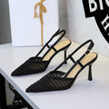 Ankle Strap Buckle Elegant Ladies Shoes Pointed Toe Shallow Mouth High Grade Woven Wire Mesh Sandals