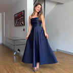 Summer French Retro Elegant Satin Strap Evening Dress