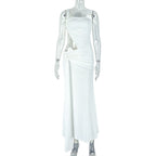 Solid Color Women Pleated Slim Fit Backless Sheath Asymmetric Dress Shoulder Hollow Out Cutout out Strap Length Dress