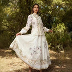 Long Sleeve Painted Skirt Set Spring Court Waist Slimming Printed Two Piece Sets Women