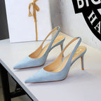 High Grade Suede Stiletto Heel Women Shoes Pointed Toe Low Cut Comfortable Back Empty Back Strap Outdoor Sandals