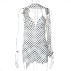 Women Clothing Winter Sexy Polka Dot Self Tie Vest Backless Slim Fit Shorts Two Piece Set