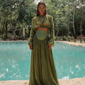 Women Clothing Spring Elegant Pleated Short Top High Waist Drooping Skirt Two Piece Sets Women