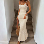Vacation Cami Dress Knitted Texture Striped Fishtail Dress Sexy Sheath Valentine Day Dress