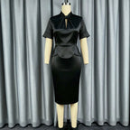 Satin Ruffled One Step Dress Sheath Office Slim Fit Slimming Dress Woman Dresses