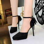 Cocktail Black Platform Pointed Toe Buckle Suede Back Bow Rhinestone Sandals