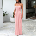 Sexy Tube Top Dress Women Summer Vacation Solid Color Tied Maxi Dress
