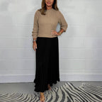 New Autumn Winter Women round Neck Top Sunken Stripe Pleated Dress