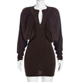 Women Clothing Autumn Solid Color Casual Draped Long Sleeve Pleated Zipper Slim Short Dress