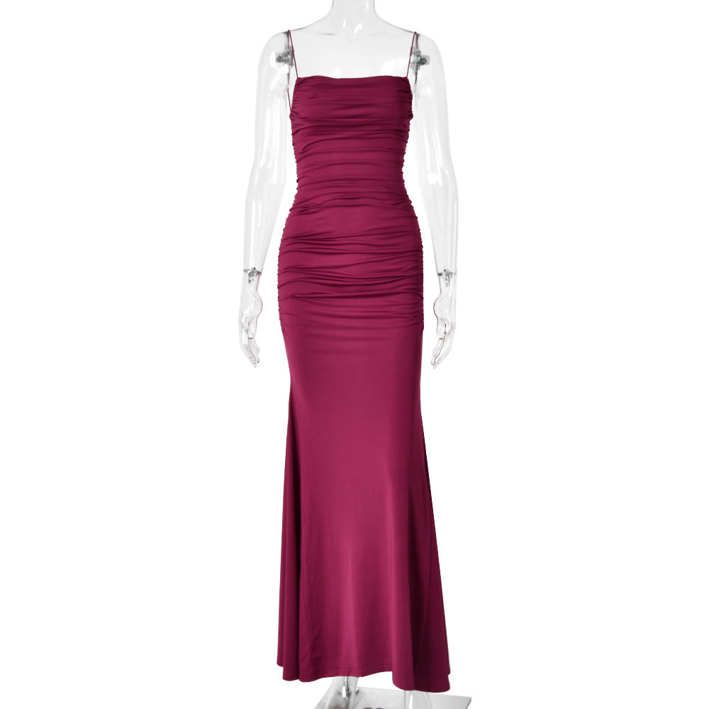 Cocktail Dress Summer Lace up Design High Grade Sexy Solid Color Tube Top Backless Dress