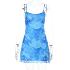 Summer Waist Controlled Hip Dress Mesh Printing Slip Dress