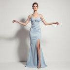 Sexy Satin High Slit Slim Fit Lace up Fishtail Long Annual Party Party Evening Dress