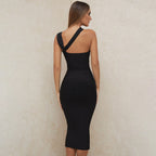 Spring One Shoulder Tube Top Mid Length Solid Color Party Dress Women Sexy