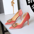 Women Super High Heel Sexy Pointed Toe Rhinestone Square Buckle Stiletto Women Shoes