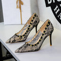 Sexy Lace Mesh Pointed Toe Super High Heel Women Shoes Decorative Rivets Low Cut Stiletto Heel Pumps