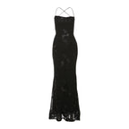 Women Clothing Summer Sexy Slim Fit Slimming Backless Lace up Dress Maxi Dress