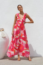 Summer Dress Same Printed V neck Large Swing Strap Dress Women