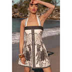 Spring Summer Positioning Printed Back Smocking Sweet Simple Short Dress
