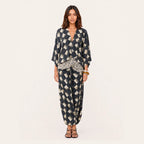Spring Summer Artificial Linen Printed Batwing Sleeve Dress Loose Vacation Dress for Women