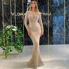 Women Clothing Bronzing Long Sleeve Slim Sexy Dress Evening Dress