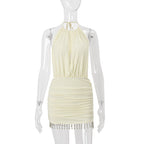 Women Clothing Summer Sexy Backless Elegant Sexy Solid Color Slim Fit Short Hip Hugger Dress Women