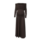 French Women Autumn off Neck Cinched Pleated Long Sleeve Dress