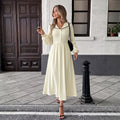 French Gentle Sailor Collar Contrast Color Waist Controlled Long Sleeves Dress
